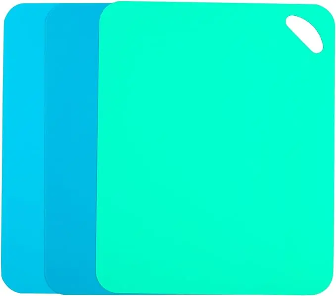 Plastic Flexible Cutting Mats 3pcs Color Coded Chopping Board Set - Dishwasher Safe 11.5x9" Knives, Sturdy Beach Grid, Handy for Kitchen Cooking Cutlery