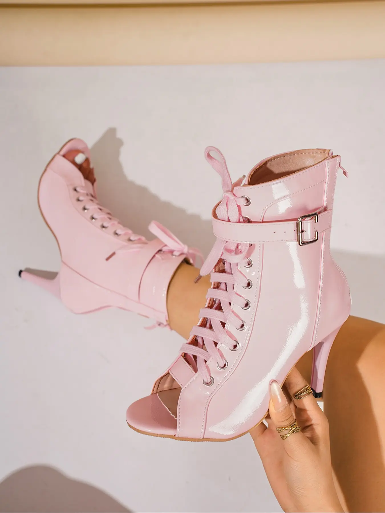Women's Sexy Fish Mouth High Heel Shoes, Multiple Colors, Back Zipper Lace-Up Hollow Out Jazz Dance Shoes, Fashion Buckle Roman Sandals, Rubber, Fashionable Party Shoes, Footwear