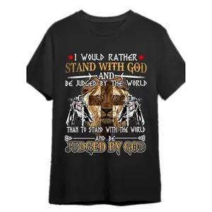 Men's "I'd Rather Be Judged By God" Knight Templar Christian Graphic T-Shirt - Lion & Cross Design, Bold Statement Tee, Short Sleeve Casual Round Neck, Machine Washable Black Shirt for Men