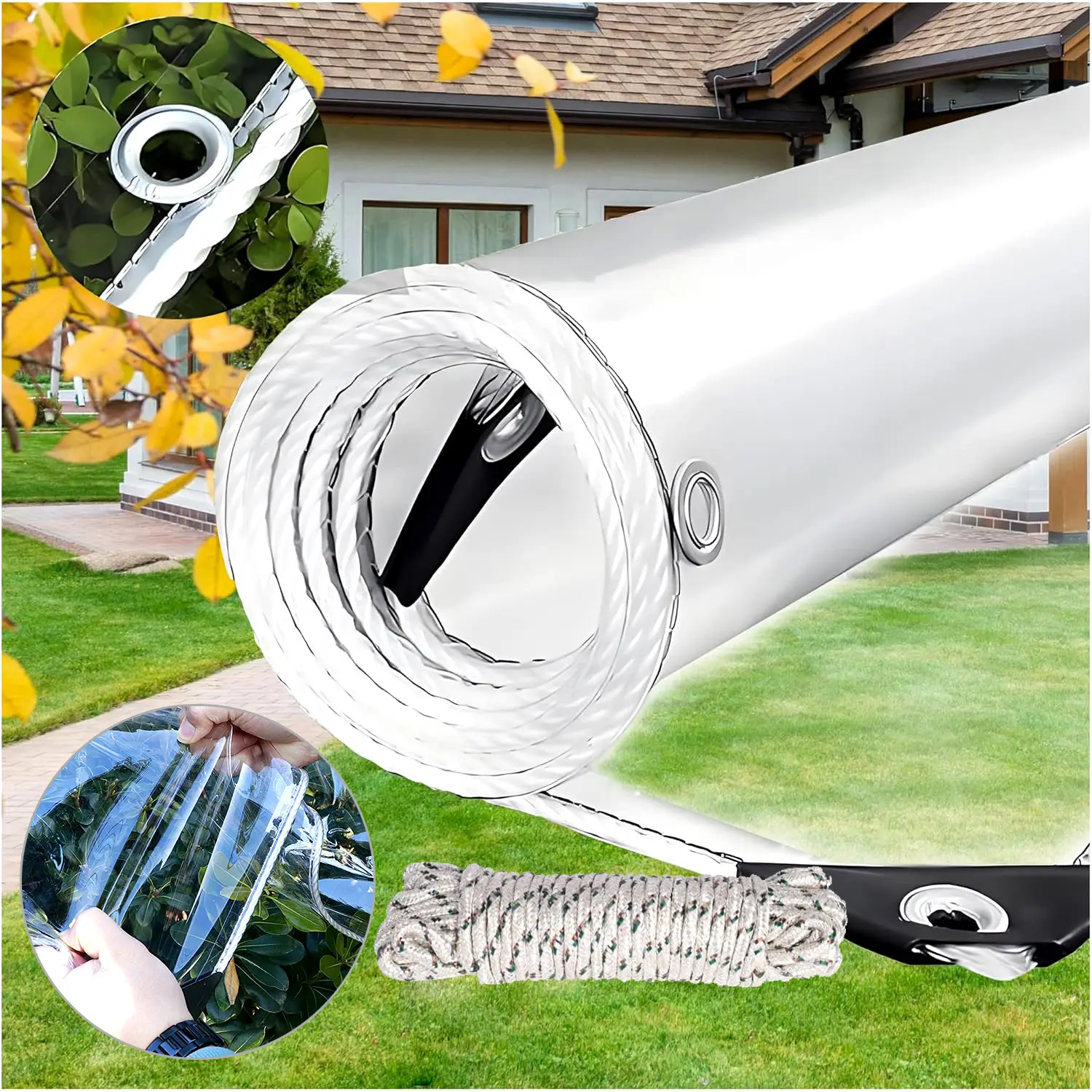 Clear Waterproof Tarp, Transparent Heavy Duty PVC Vinyl Tarpaulin Cover with Grommets, Anti-Tear Waterproof for Patio Outdoor Camping Rooftop Tent Plastic Poly Tarp