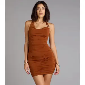 Sultry Sleek Halter Bodycon Mini Dress
