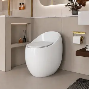 Modern One-Piece Egg Shape Single Flush Toilet 1.28 GPF Water-Saving Ceramic White Glossy Finish with Soft Close Quick-Release Seat, Quiet Flush, Easy Clean Seamless Design for Bathroom, Standard Height, Multiple Color Options Available