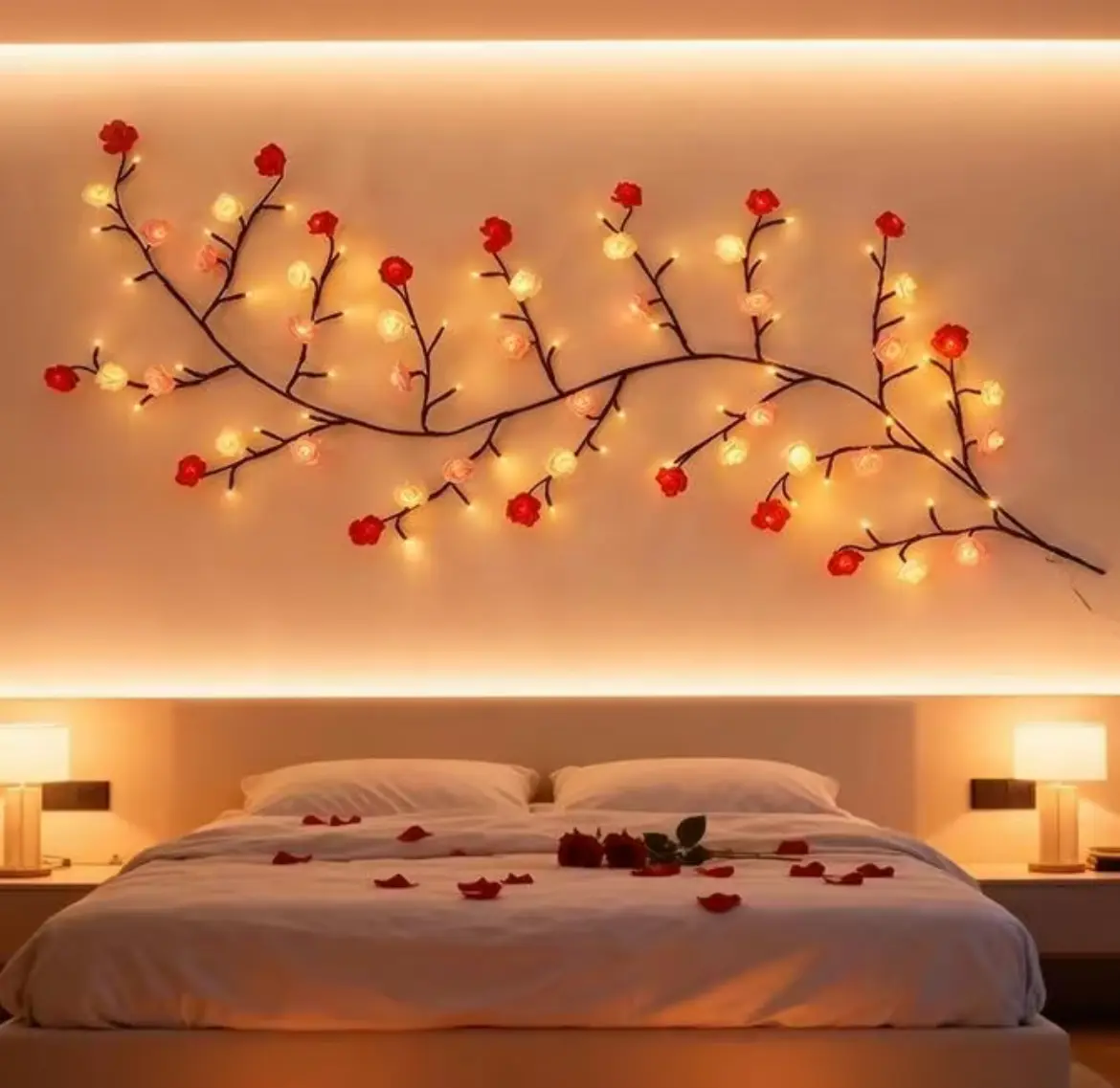 96-Piece LED Climbing Wall Rose Party Light Ornaments, USB-Powered Plastic Vine with Mini Floral, IP44 Waterproof, 8 Modes Mood Lighting, for Outdoor Garden Valentines Day Home Decor Party Supplies