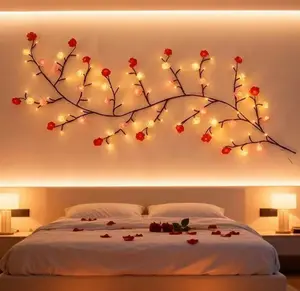 96-Piece LED Climbing Wall Rose Party Light Ornaments, USB-Powered Vines with Artificial Flower Design, IP44 Waterproof, 8 Modes, Christmas Home Room Spring Decor Supplies
