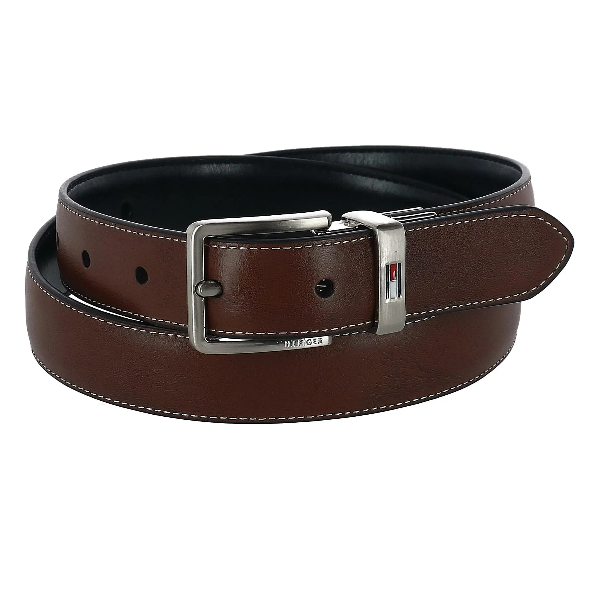 Tommy Hilfiger Boy's Stitched Feather Edge Reversible Dress Belt, Reversible Belts