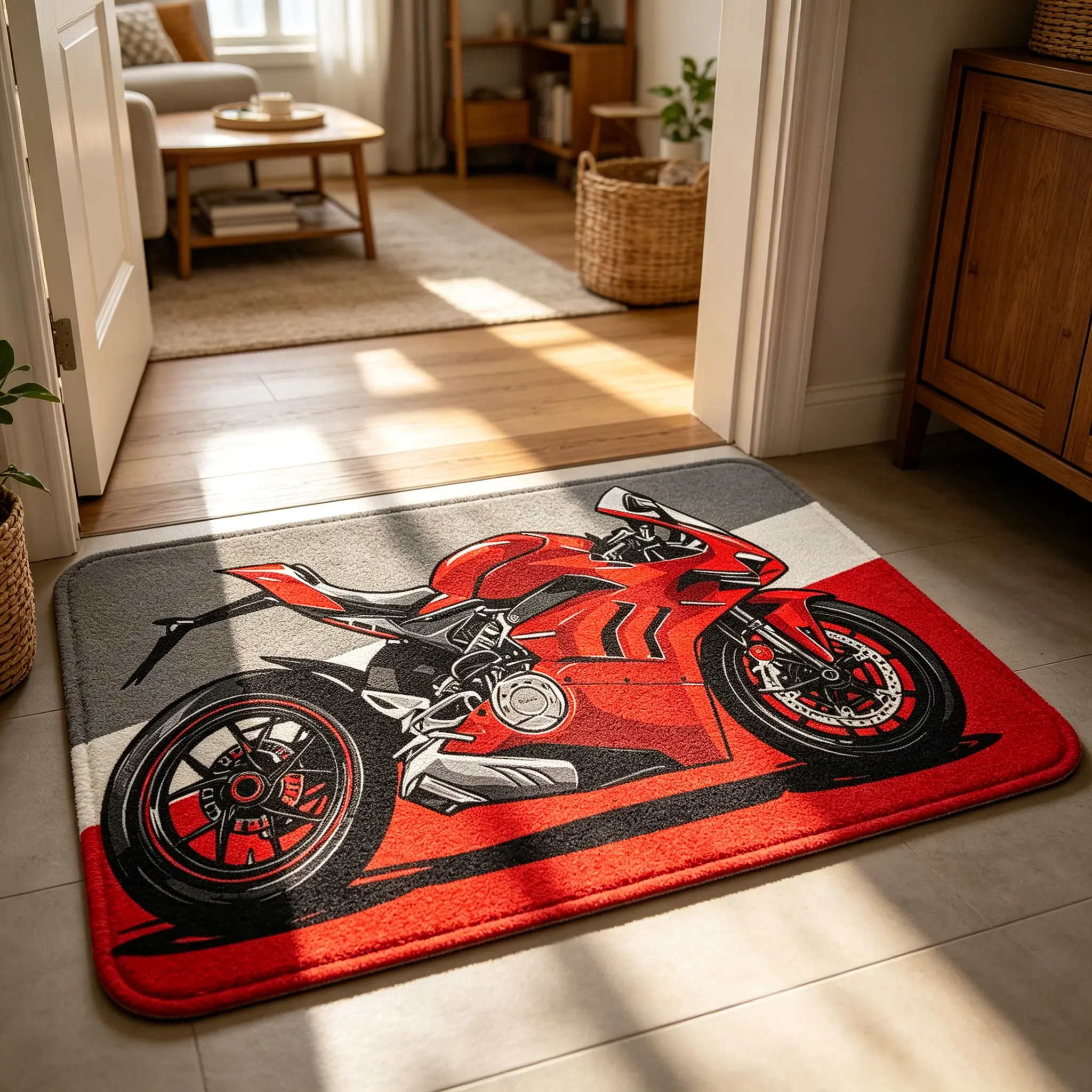 Door Mat, Modern Trendy Motorcycle Pattern Printed Carpet, Suitable for Indoor and Outdoor Use, Door Decoration, Bedroom Floor Mat, Kitchen Carpet, Modern Home Accessories, Soft and Comfortable Carpet, Fun Design Decorative Door Mat