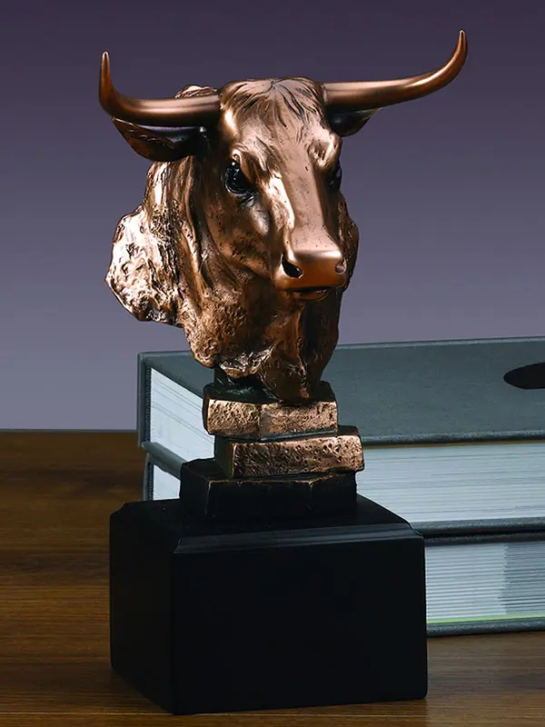 Marian Imports 55129 Electro-Plating Bronze Bull Head Figurine - 5x8 in Decor Sculpture, Room Decor, Great Incentive Award