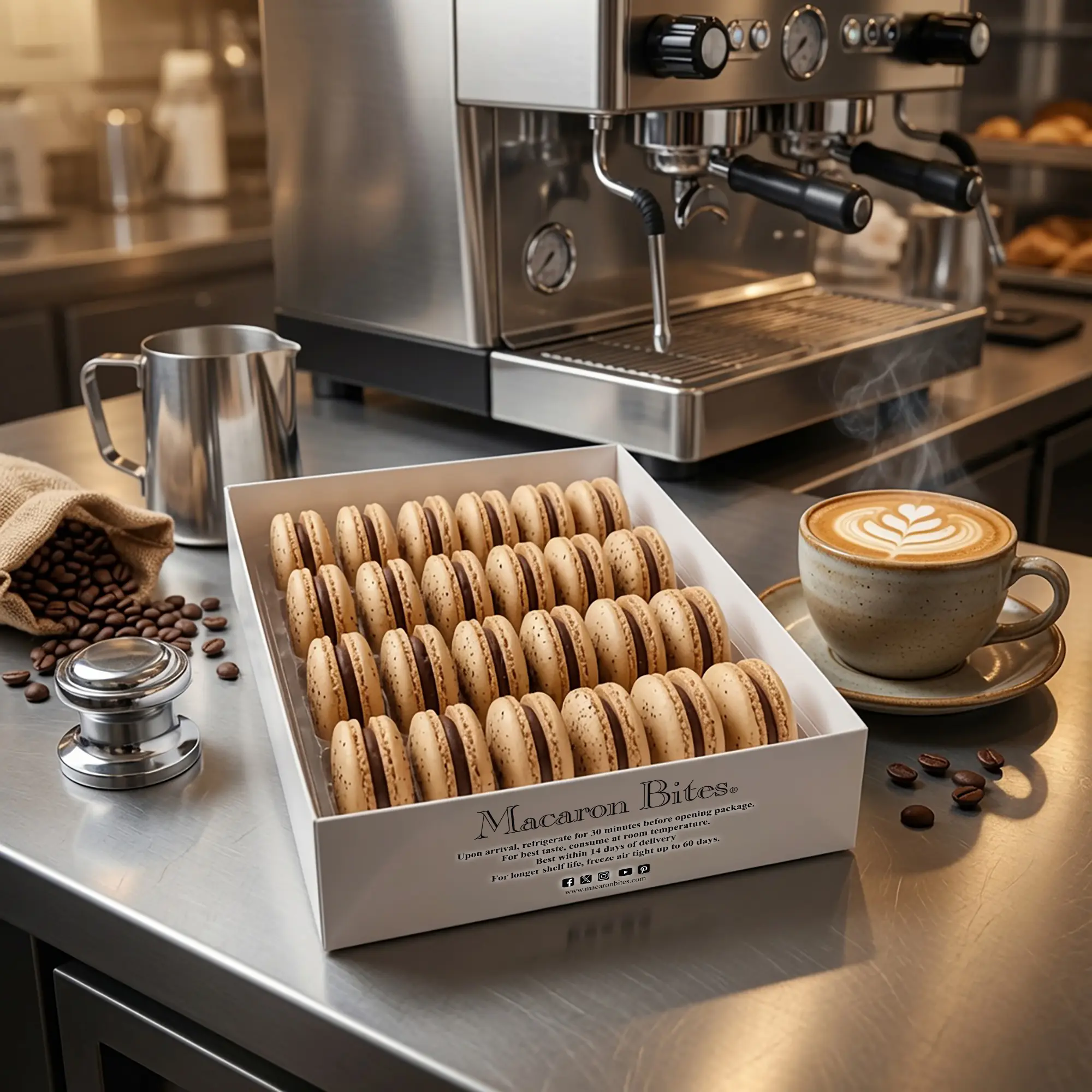 Macaron Bites - Coffee Cappuccino Gourmet French Macarons Selection Box - 24 Co
