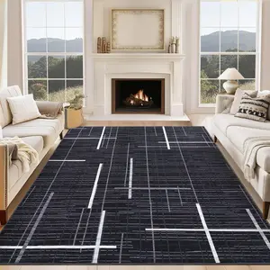 GARVEE Contemporary 8x10 Washable Area Rug with Modern Abstract Linear Geometric Design, Non-Slip, Soft, Foldable, Low Pile Floor Cover for Living Room, Bedroom, Nursery, Office Decor in Black
