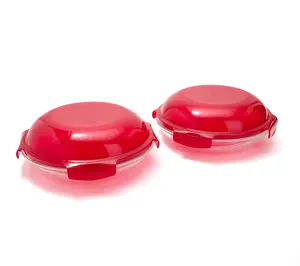 LocknLock Set of (2) 4-Cup Glass Plates w/ Domed Lids