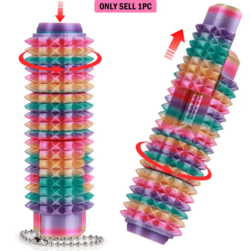 5-in-1 Spiky Sensory Fidget Toy - Stress Relief Fidgets Rainbow Clicker Roller Sensory Stress Reliever, ADHD Anxiety Relief, Portable Keychain for Kids & Adults, Decompression Squeeze