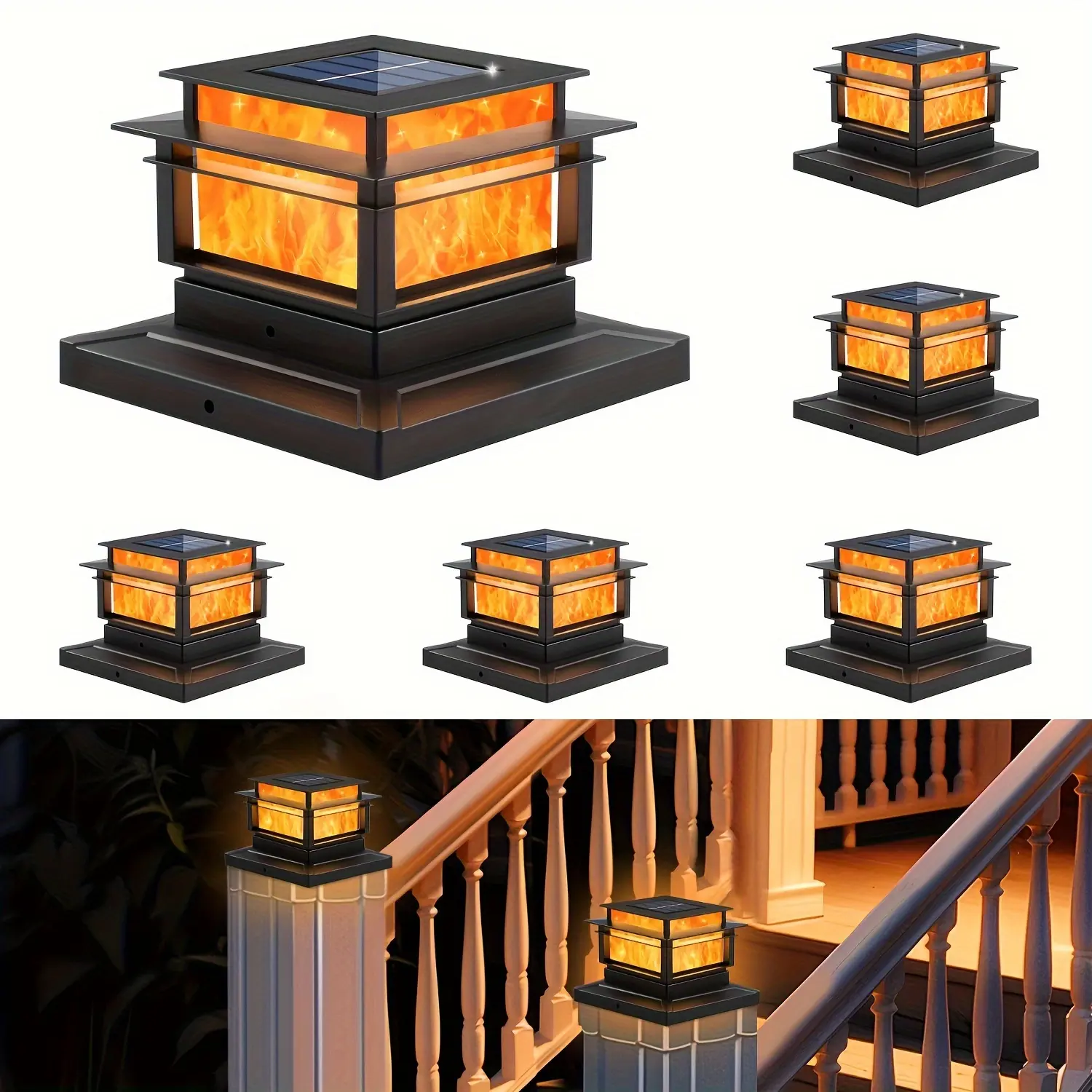 Yoomue 6 Packs Solar Column Cover Light, Outdoor Bright LED Solar Fence Deck Light for Solar Light Garden Porch Patio Stair Decoration