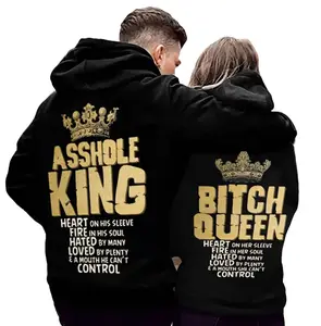 [Made in USA] King Queen Couple Hoodie Ashole King Bitch Queen Couple Matching Hoodies Unisex, Couples Matching Outfit Idea shirt, Valentines Day Gift, Gift For Boyfriend Girlfriend