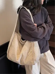 Women's Solid Color Plaid Pattern Zipper Crossbody Bag, Fashionable Lightweight Large Capacity Shoulder Bag for Daily Used, Casual Trendy Versatile High-quality Daily Commuting Bag, Crossbody Tote Bag, Versatile Shoulder Bags