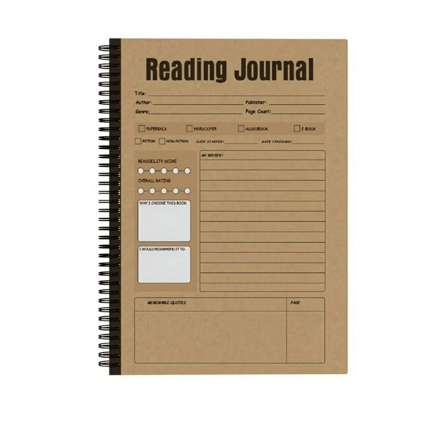 Reading Journal & Book Log Notebook - Spiral Coil Notebook Journal, Spiral Bound Notepad, Guided Journal for Tracking Books, Recording Ratings & Quotes, Reading Diary with Prompts for Genre, Author & Page Count, Gift for Book Lovers