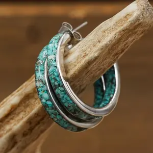 The Morgan Hoops - Crushed Turquoise Western Earrings