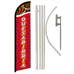 Quesabirria Windless Vertical Flag Complete Kit - 11.5x2.5 ft Polyester Fabric Banner, Steel-Aluminum Frame, Festive Backdrop for Home, Outdoor Display