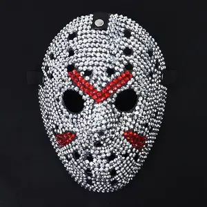Adult Rhinestone Jason Voorhees Style Mask (2 Designs), Bling Horror Movie Costume Mask for Halloween, Cosplay