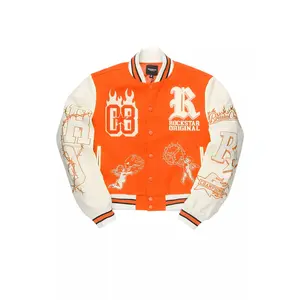 Sharray Orange Oversized Varsity Jacket