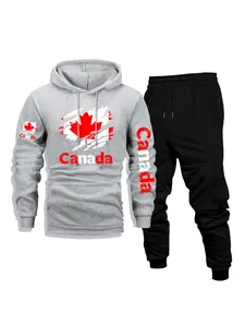 Men's Casual Hoodie & Pants Set, Canada Print - Comfortable, Versatile & Breathable for Daily Wear, Outdoor Activities, Front Kangaroo Pocket, Machine Washable, Fleece Lined 2-Piece Set for Fall & Winter, Perfect as a Surprise Gift