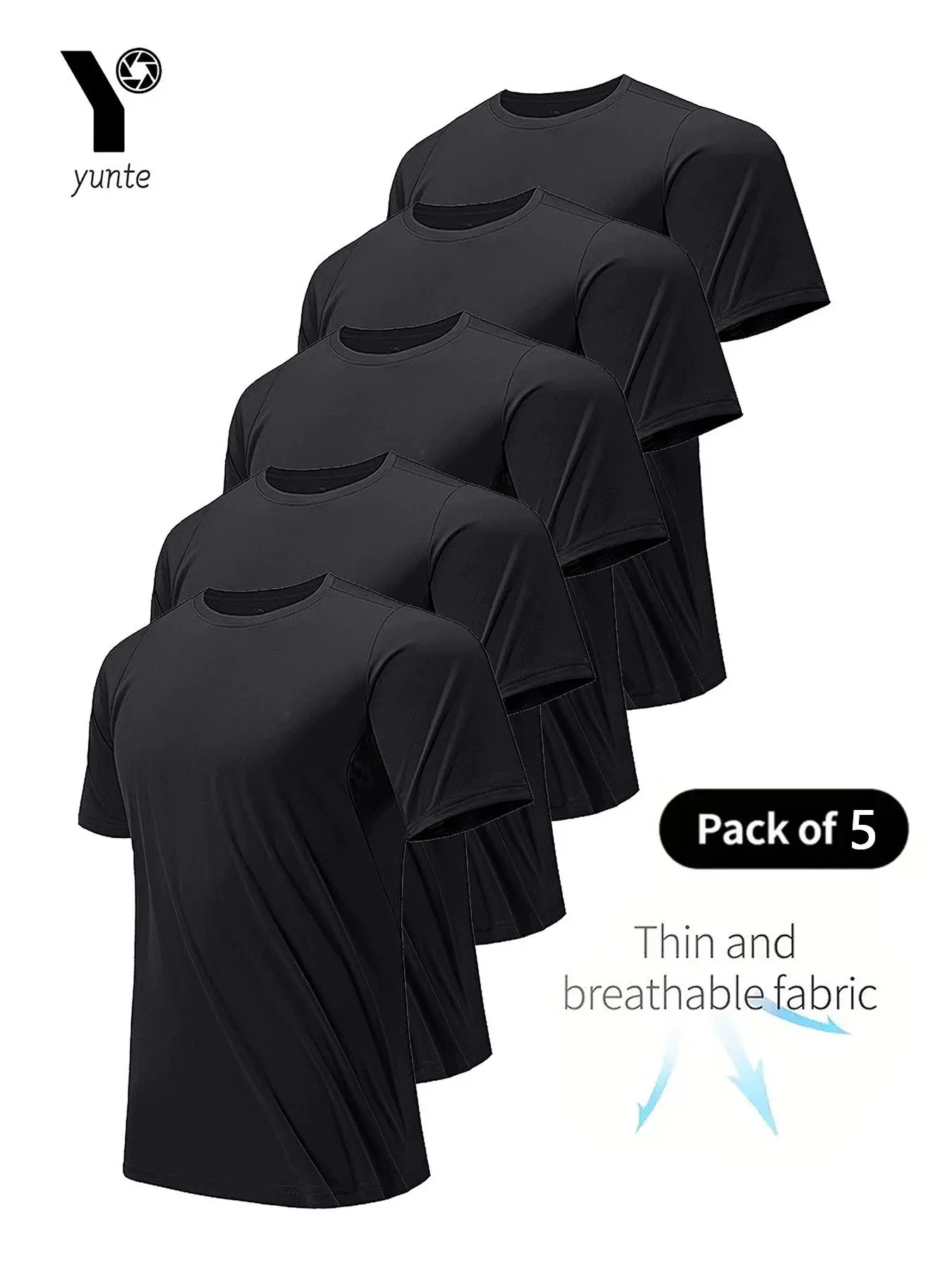 5-Pack Lightweight Men's Crew Neck T-Shirts, Quick Dry Breathable Moisture-Wicking Tops for Gym Running, Comfortable Fitted Sports Shirts, Gym Workout Clothes, Moisture Wicking Tee, Sportswear Top