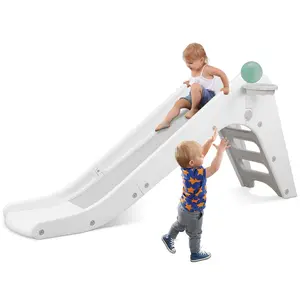 Freestanding Kids Slide, 3 in1 Toddler Slide Climber with Basketball Hoop & Ball, Baby Playset w/Long Slope