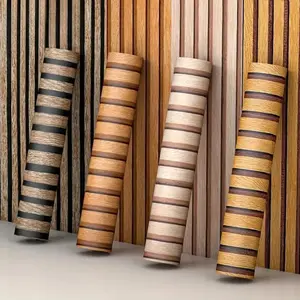 AOZEY Brown Wood Slat Peel and Stick Wallpaper, Textured Faux Wood Self-adhesive, Waterproof Removable Wall Panel For Home Decor Doors