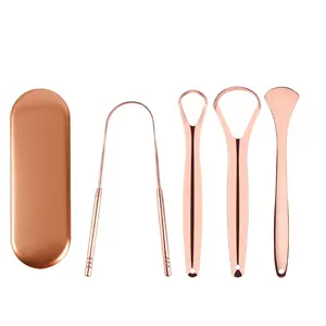 Upgraded Stainless Steel Tongue Scraper Set, 4 Sizes + Portable Case, Deep Cleaning Tongue Cleaner, Oral Care Tool for Travel & Home Use