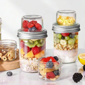 4-Pack Overnight Oatmeal Boxes with Lid and Spoon, Dual-Layer Chia Seed Pudding Containers, Dry-Wet Separation, Yogurt Cups, Glass Mason Jar Salad Bowls