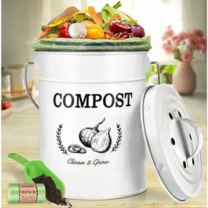 Countertop Compost Bin Kitchen,Odor Resistant Indoor Compost Bin with Lid and Compost Bags,Compost Bucket Composter Container for Food Waste,White