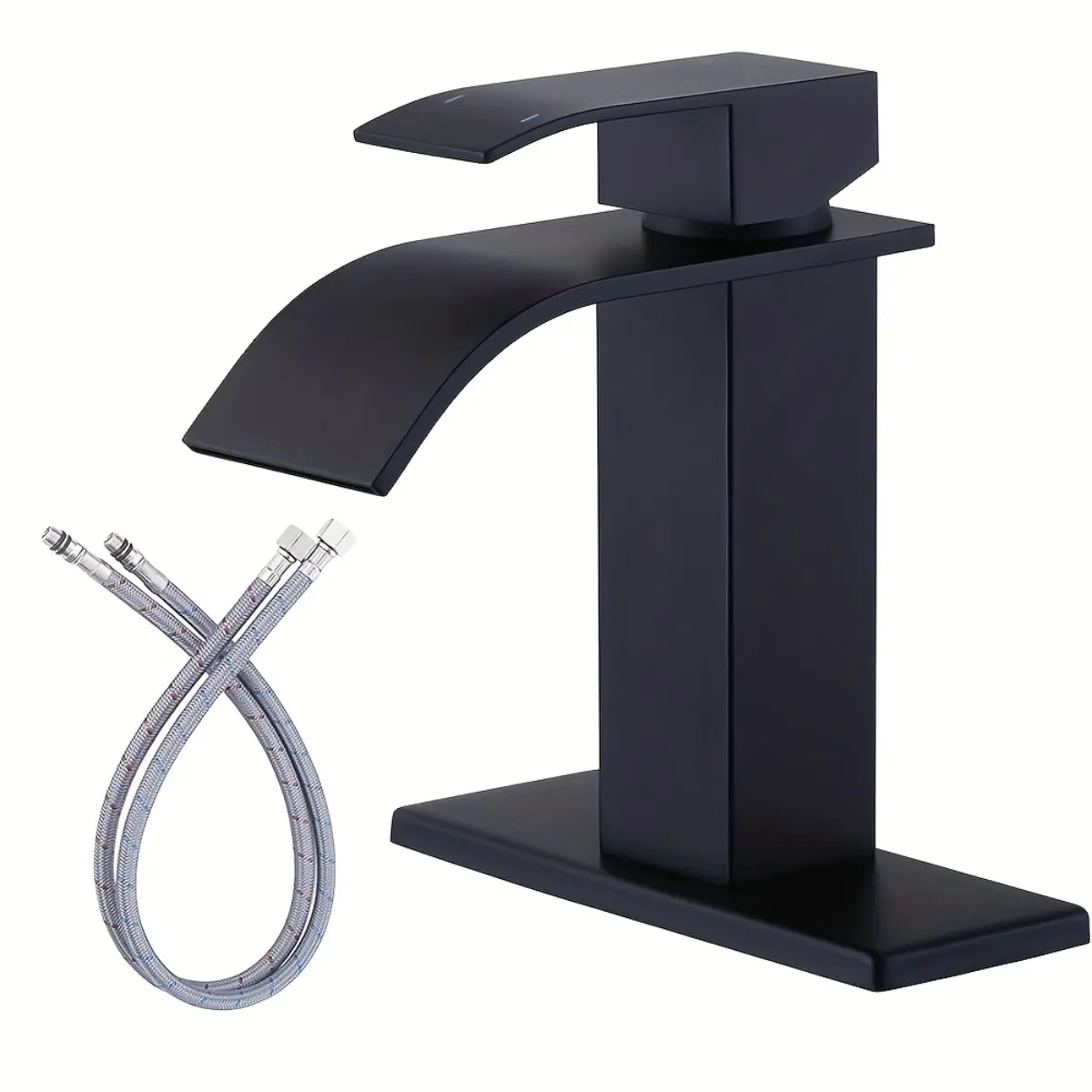Premium Waterfall Bathroom Sink Faucet, Modern Bathroom Faucet, Faucets for Bathroom Sinks, High-Quality Matte Finish Single Hole RV Vanity Water Tap, Temperature Controlled Hot & Cold Mixer Valve with Deck Plate Cover, Elegant Rustproof Restroom Hardware