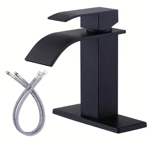 Premium Waterfall Bathroom Sink Faucet, Modern Bathroom Faucet, High-Quality Matte Finish Single Hole RV Vanity Water Tap, Temperature Controlled Hot & Cold Mixer Valve with Deck Plate Cover, Elegant Rustproof Restroom Hardware