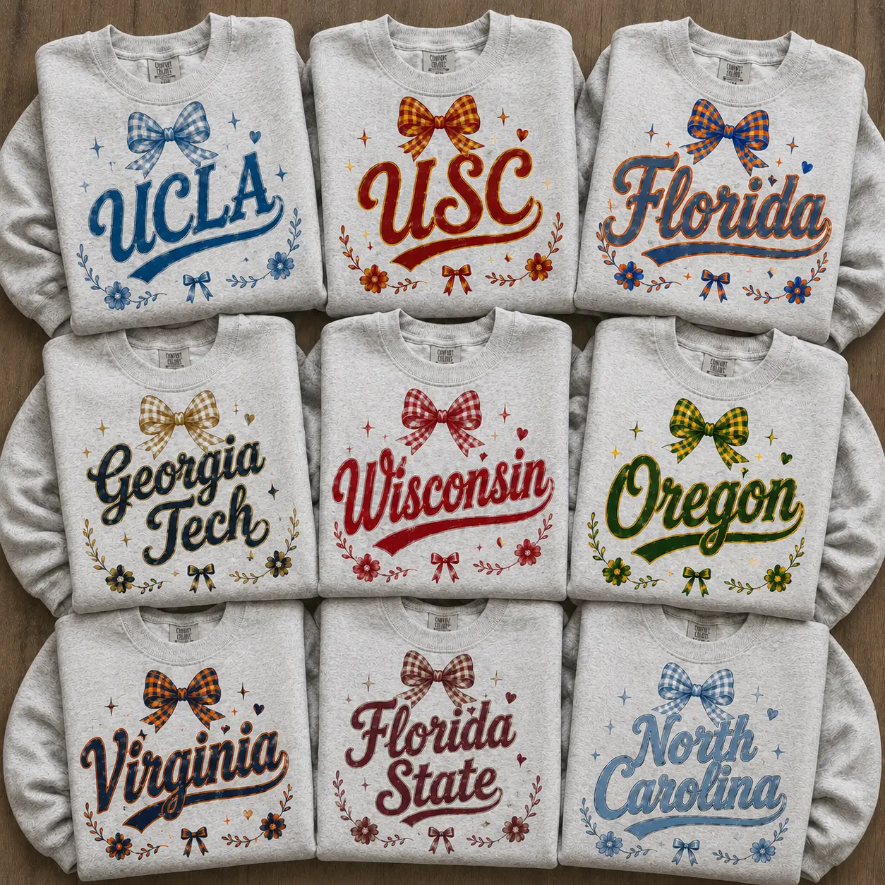 Vintage College Bow Sweatshirt, Retro University Spirit Graphic Crewneck, Coquette Campus Floral Design, Distressed Collegiate Fan Pullover, Unisex Game Day Gift