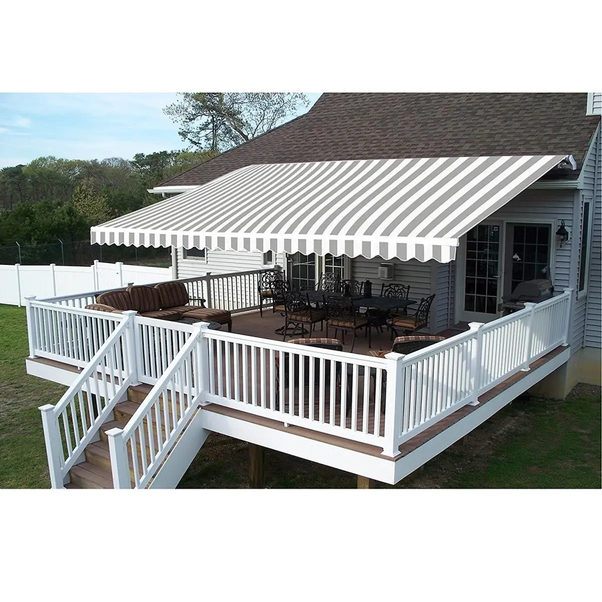 212 MAIN Rectangular Wall-Mount Retractable Motorized Patio Canopy Awning - 16x10ft, Steel Frame, Motorized Open, Adjustable Shade Sunshade for Home Patios, Grey White