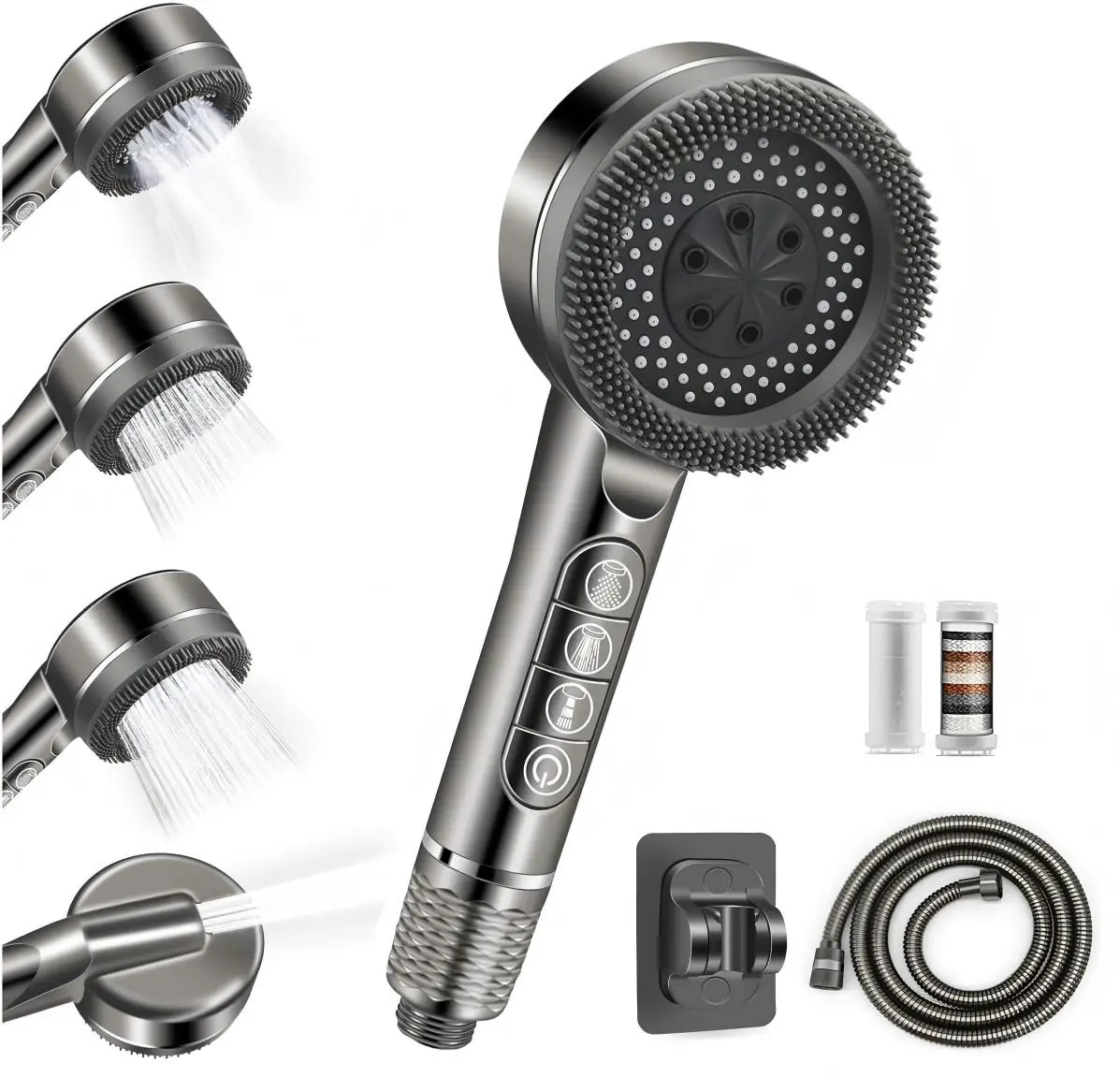 Filtered Shower Head with Handheld, High Pressure Water Flow and Multiple Spray Modes Shower Head with Filter, Power Wash for Hard Water, Showerhead with ON/OFF Switch for Pets Bath