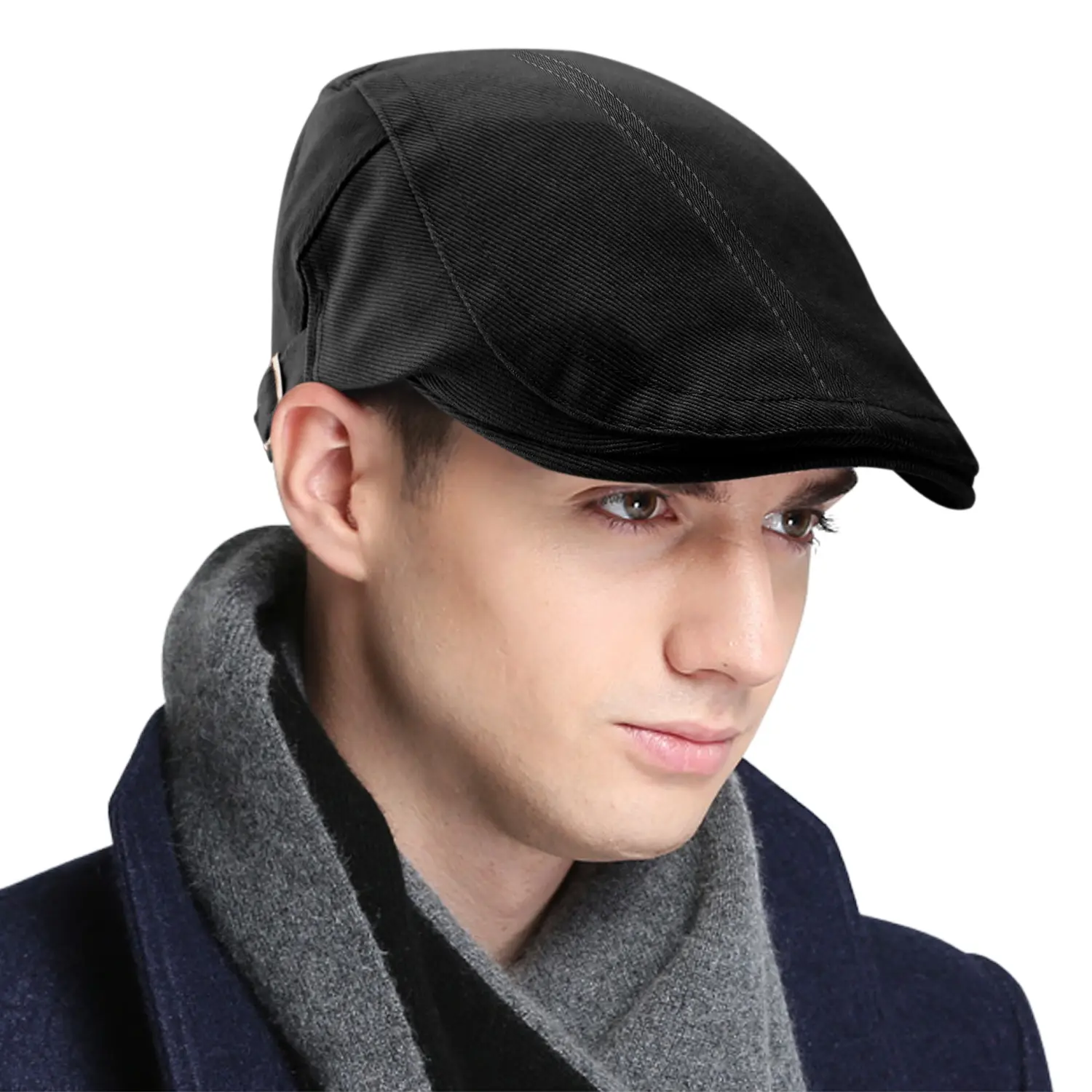 Men’s Adjustable Solid Cotton Beret - Casual, Moisture-Wicking, Premium Cotton Feels Soft All Day Hat with Buckle, 21.5 to 24.4 Inches, Ivy Golf Driving Flat Cabbie Newsboy Style for Daily & Outdoor Wear, Breathable Cotton Helps Heat Escape, Everyday