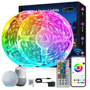 Smart WiFi RGB LED Strip Lights – 100FT 50FT 32.8FT, Works with Alexa & Google Assistant, App & Voice & Remote Control, Music Sync, Color Changing, Perfect for Bedroom & Room Decor
