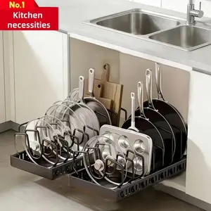 No-Drill Pull-Down Pot Rack | Sliding Cabinet Organizer | Drawer Storage Organizer | Kitchen Storage Essential 🎯