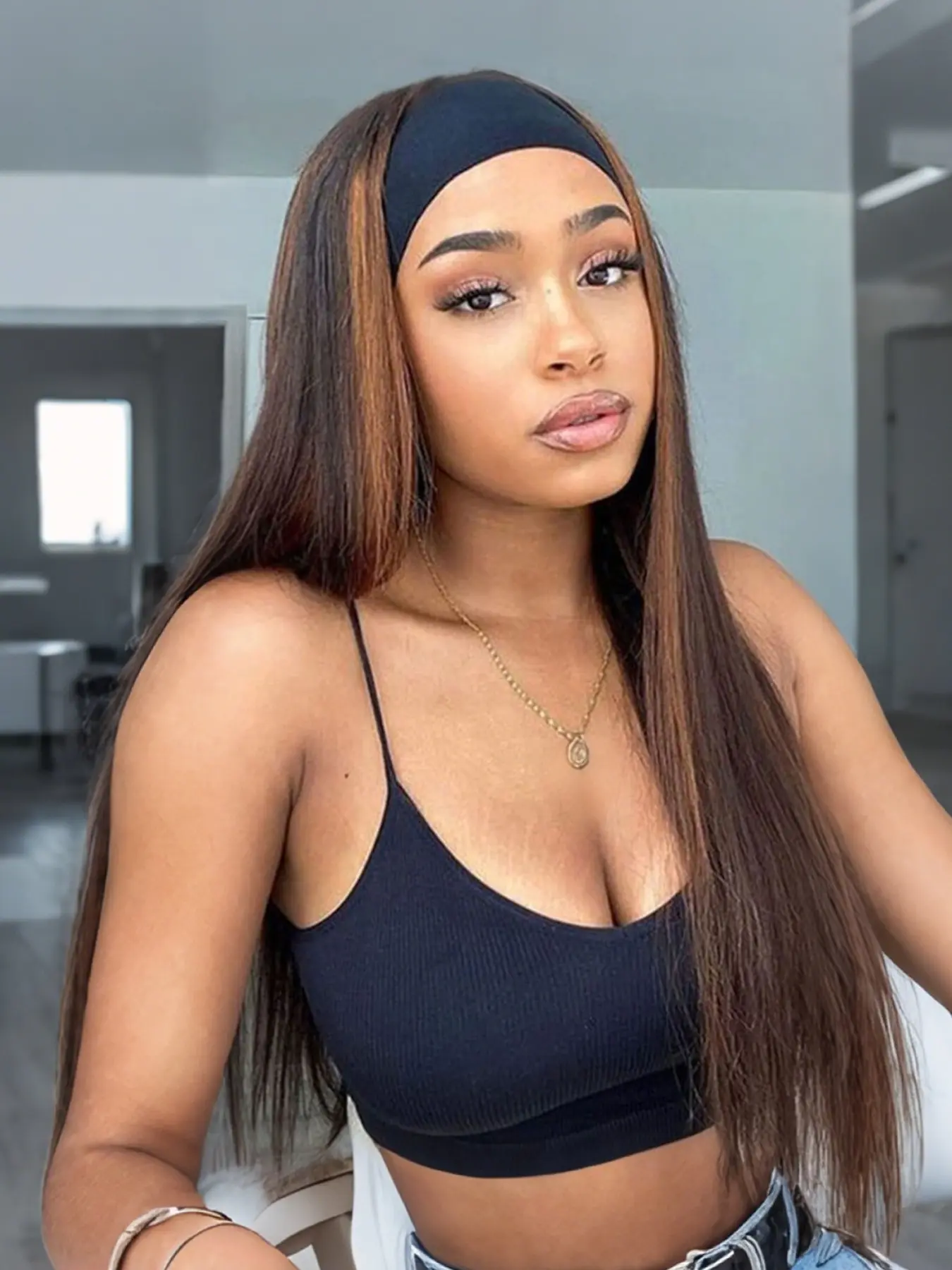 Women's Straight Headband Style Wig, Mix Color, Heat Resistant Synthetic Hair, Full Machine-Made Design Synthetic Material Wigs for Daily, Parties and Cosplay, Artificial Wig