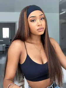 Women's Straight Headband Wig, Mix Color, Heat Resistant Synthetic Hair, Full Machine-Made Design for Daily Parties Cosplay, Synthetic Material Wigs