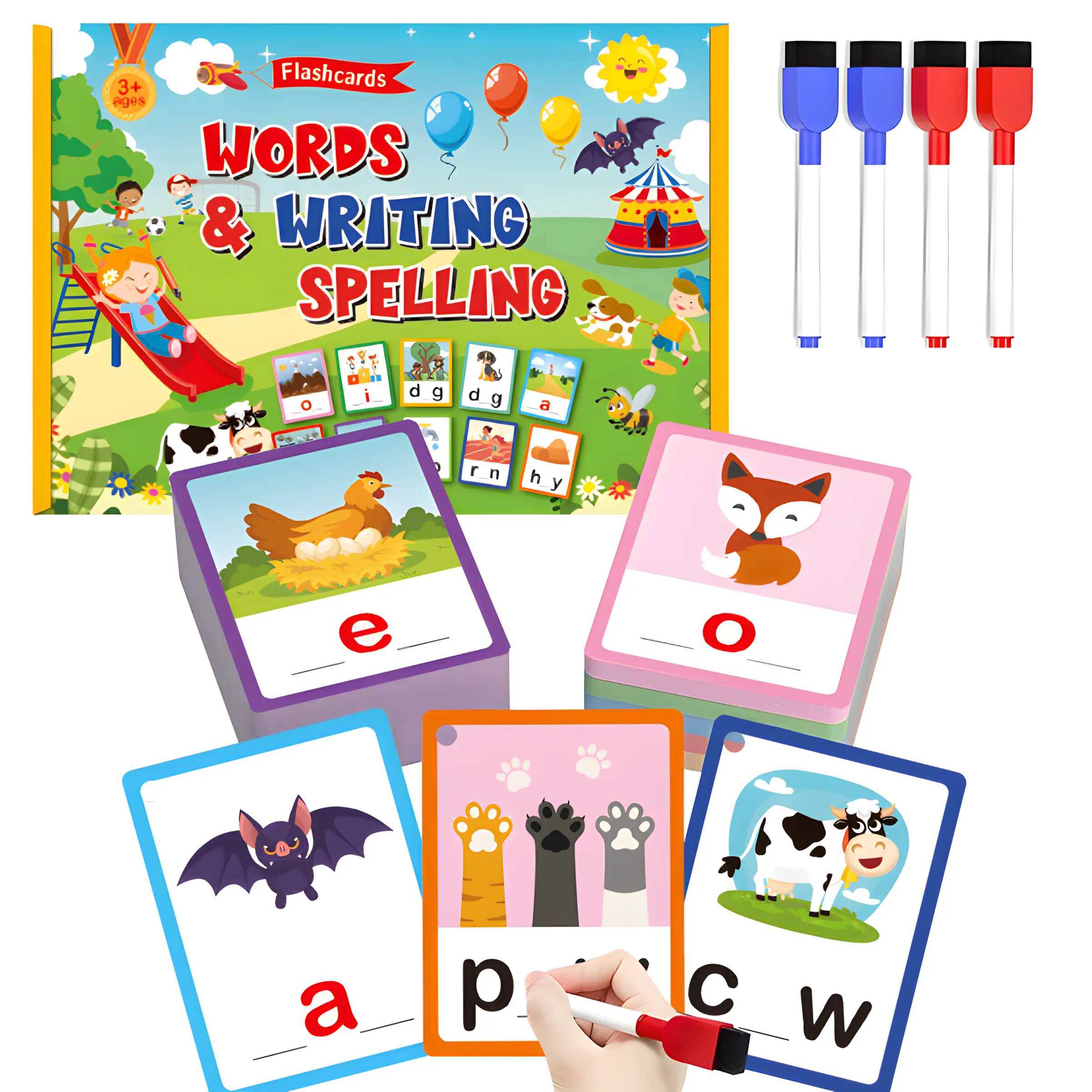 100 PCS Preschool CVC Sight Words Flash Cards Reusable Spelling Writing Game Phonics Educational Toy for Kids Homeschool Learning Reading Writing Skills Ideal Learning Gift for Birthday Thanksgiving Christmas New Year Vocabulary Flashcards Rubber