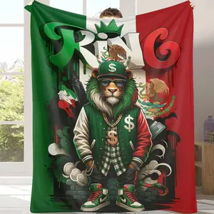 Lion King Flannel Blanket, Gangsta Lion Graphic Print, Super Soft, Warm and Cozy, Lightweight, Perfect for Sofa, Bed, Living Room, Office, Travel, Birthday Gift, Anniversary Present.