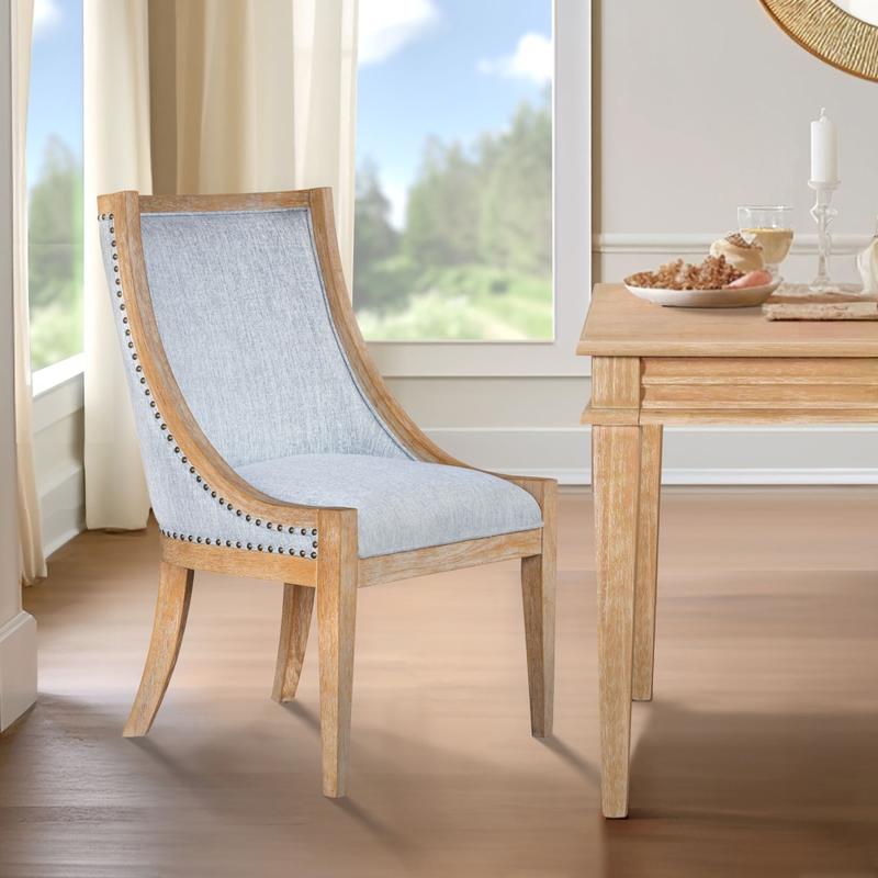 Martha Stewart MT108-1216 Polyester Armless Fully Assembled Upholstered Chair - Curved Back, Nailhead Trim, Light Blue, 26.50 x 27.00 x 23.75 in, 37.4 lbs Durable Indoor Traditional Home Decor Piece (Avoid Harsh Cleaners)