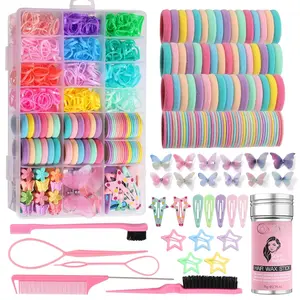 THE WELL KEPT Hair Accessories for Girls, 1350P Colorful Hair Ties with 44P Hair Clips, Glitter Butterfly Hair Clips for , Hair Wax Stick, Butterfly Hair Claws, Hair Barrettes with Hair Comb Set & Organizer Box