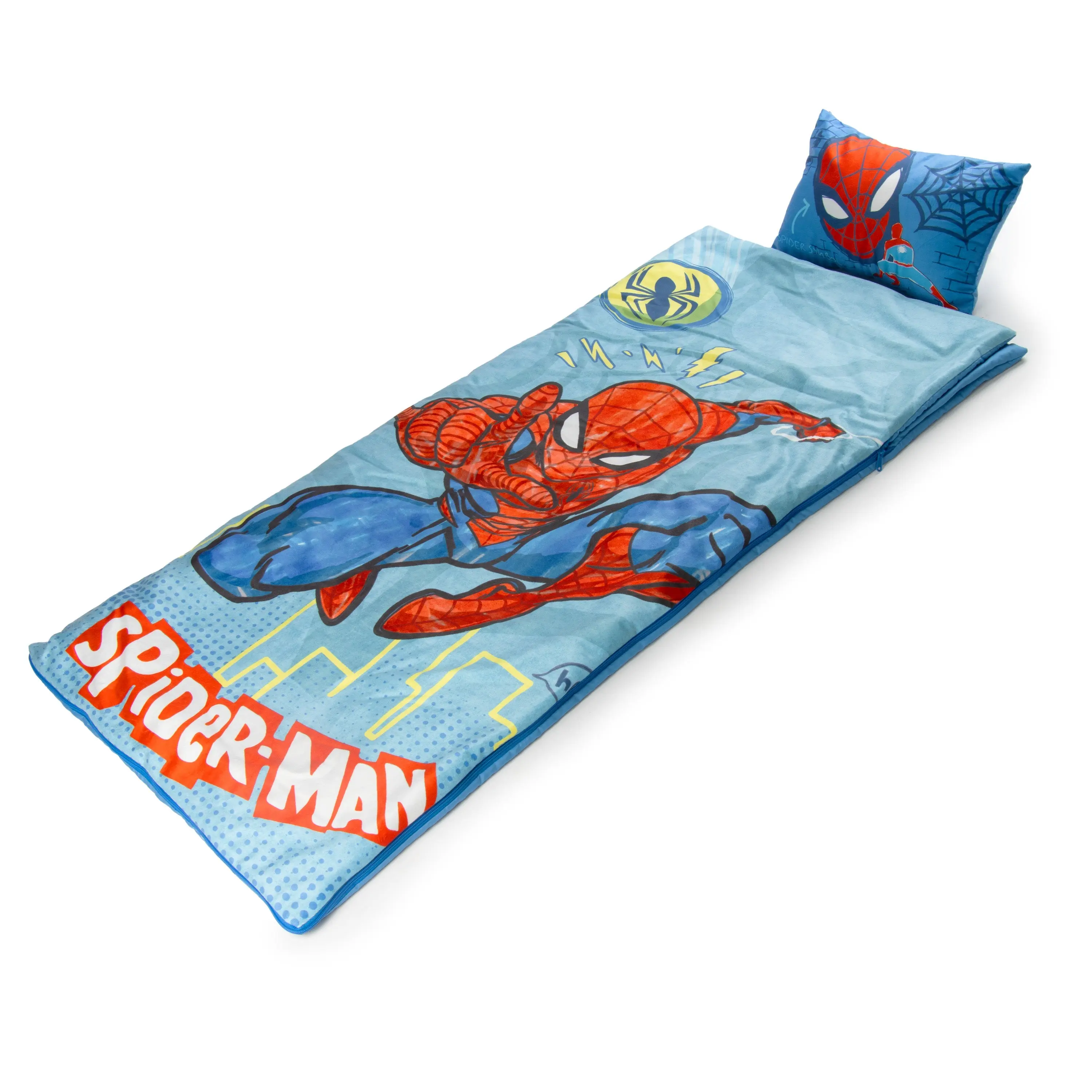 Jay Franco Kids' Superhero Web Slinging Spiderman 2-Piece Cozy Plush Soft Textile Indoor Sleeping Bag - Ideal for School Sleepovers, Indoor Naps, Gifting, Two Pieces
