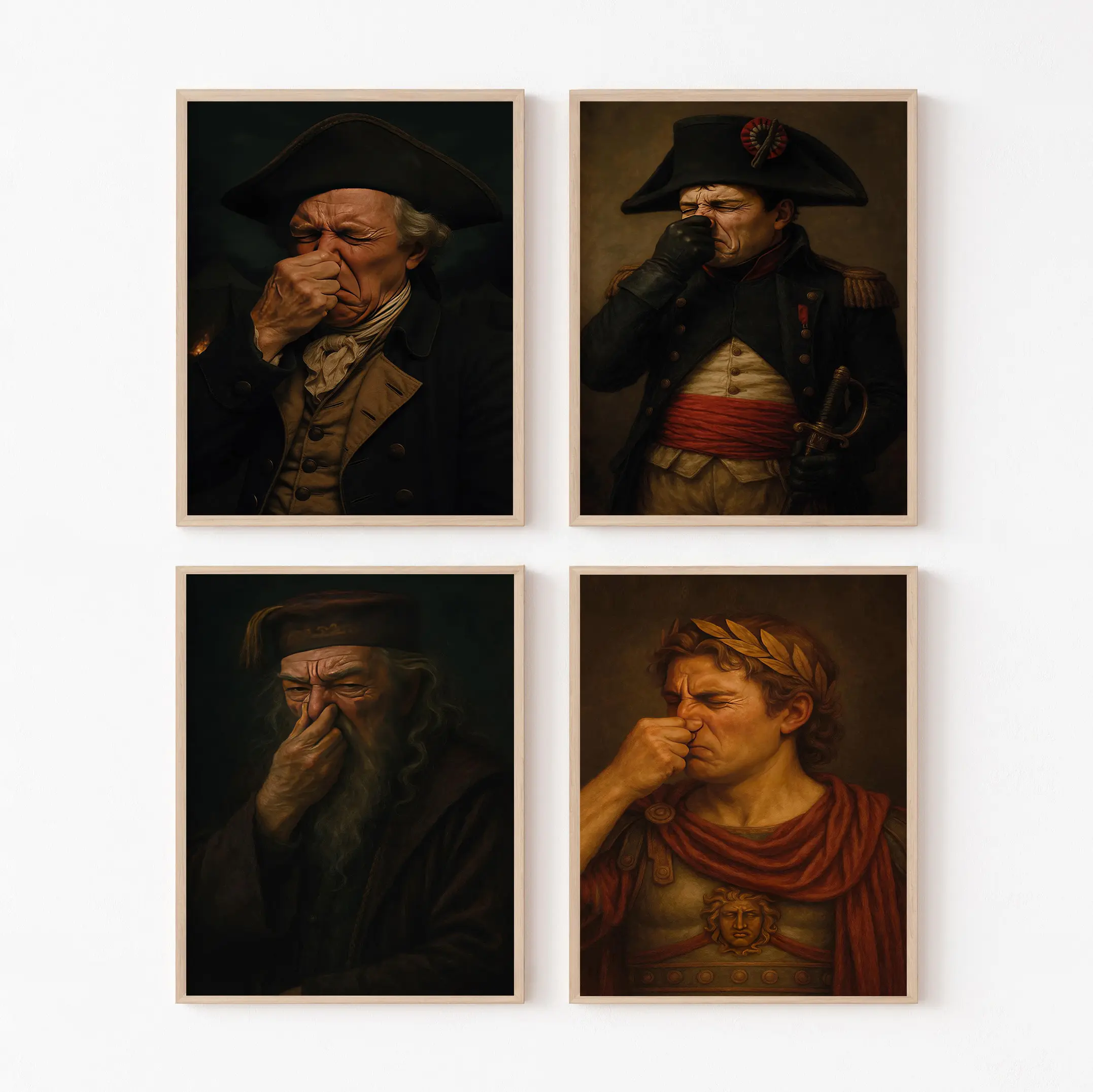 Playful Vintage Revolutionary Soldier Holding Nose Unframed Art Print Poster - Wooden Home Decor Wall Decoration, Unique Home Supplies Gift for Nursery, Dining Room, Kid Room, Graphic