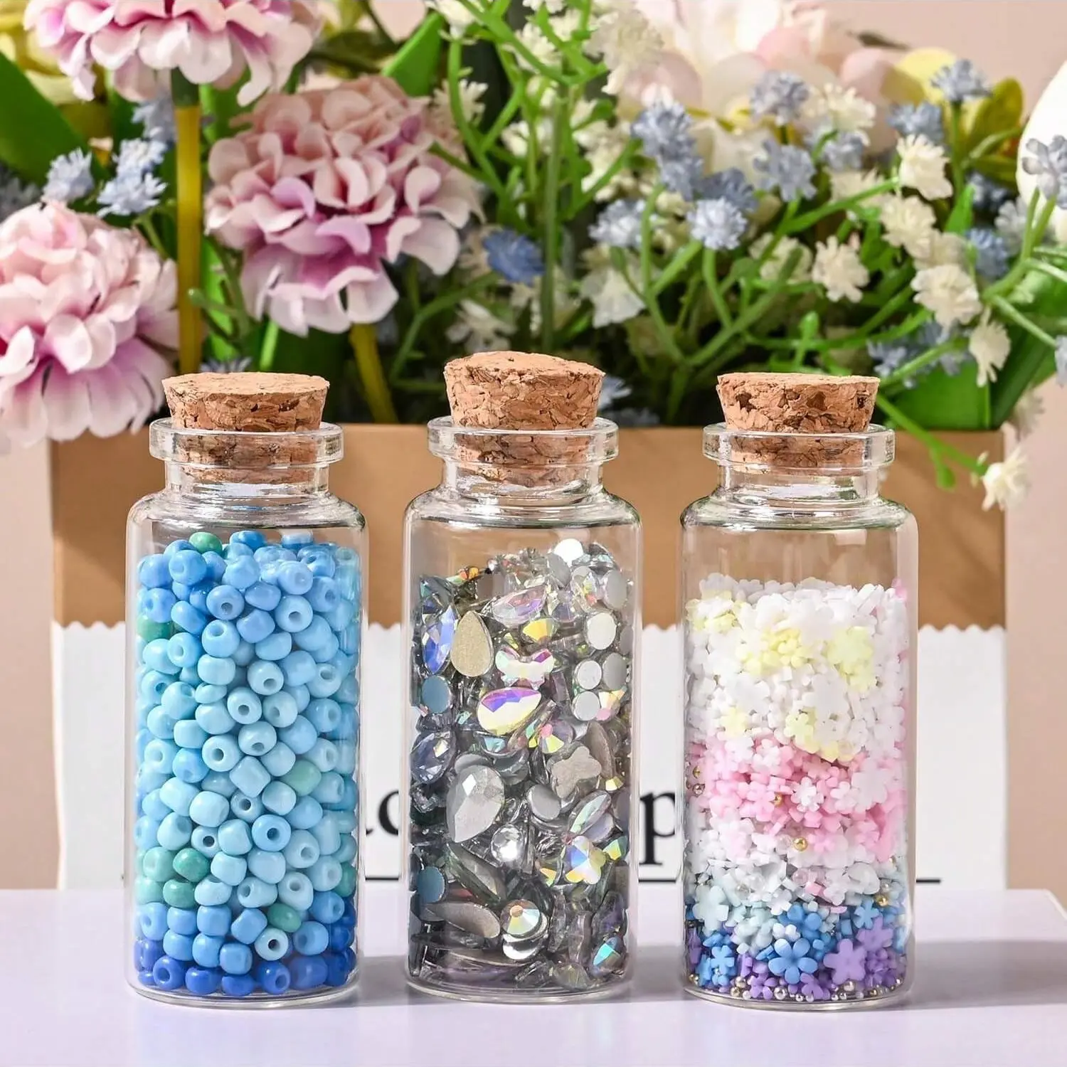 Mini Glass Bottles with Corks, 10ML-30ML, Glass Bottles Set, Glass Storage Bottles, Decorative & Craft Supplies, Ideal for Parties, Gifts, DIY Projects, Transparent Crystal Design