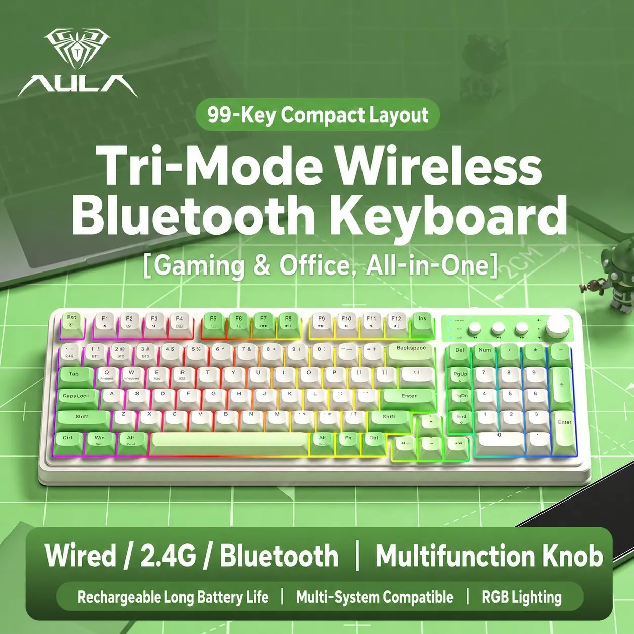 AULA S99 Membrane Keyboard, USB Charging 99 Keyboard with RGB Backlight, Light Up Keyboard, Lighted Keyboard, Ergonomic Keyboard, Comfortable Keyboard, Long Endurance Keyboard, Gaming Keyboard, Computer Accessories