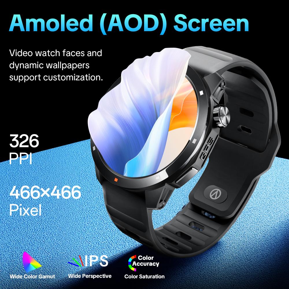 【BUILT-IN GPS】Aolon Navi R3 Ultra Men’s Smart Watch for outdoor use, with 1.43" AMOLED display, stainless steel bezel, Bluetooth calling, 60 sports modes, Motion L4 algorithm, 24/7 health tracking, IP68 waterproof, Android & iOS compatible.