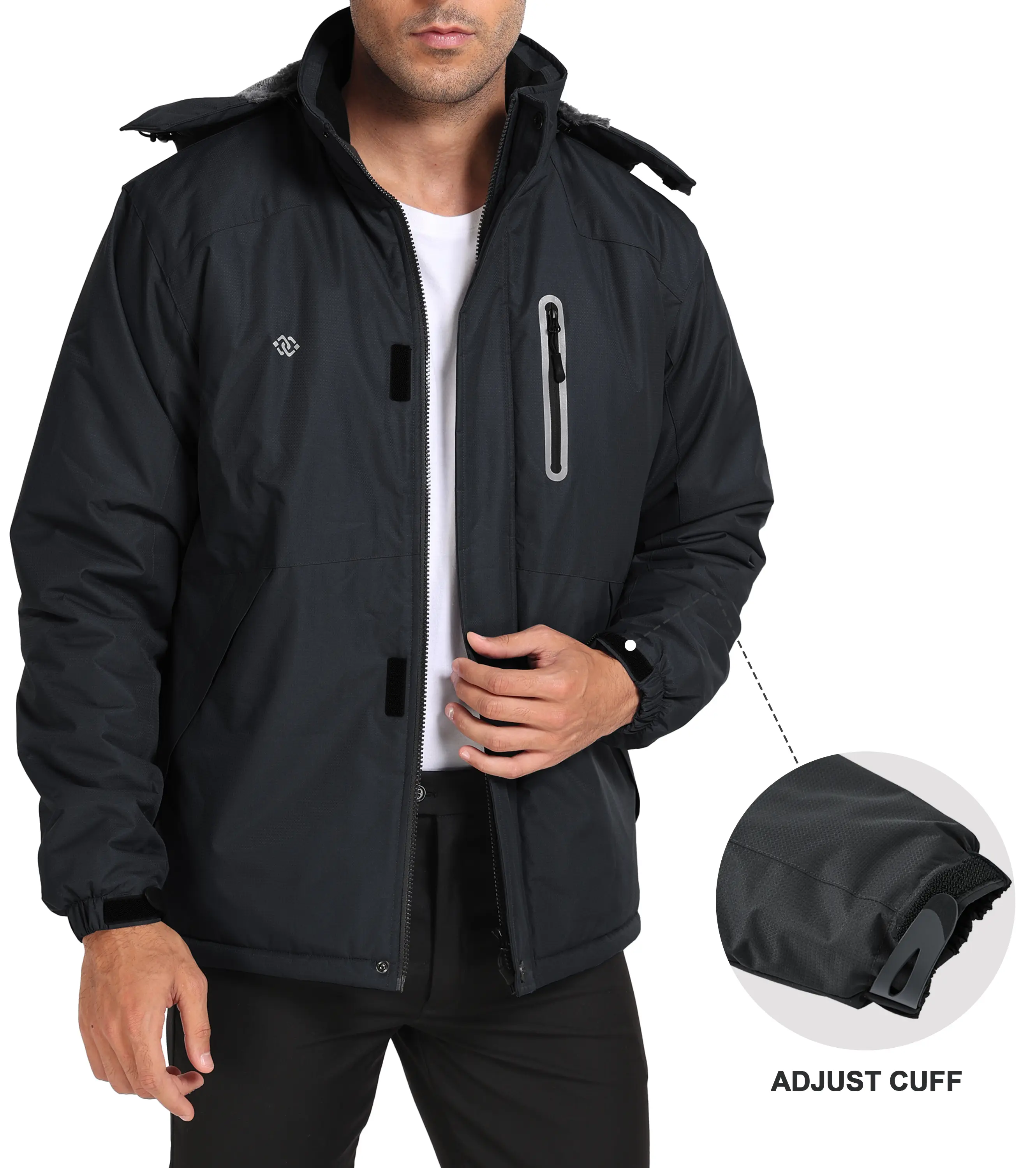 MoFiz Men's Waterproof Ski Jacket Warm Winter Snow Coat Mountain Windbreaker Hooded Thicken Fleece Parka Zip Pockets